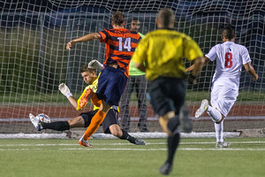 Syracuse sophomore Johannes Pieles scored a 40-yard goal Sunday night to put the Orange on the board early, before Petter Stangeland's game-winner. 